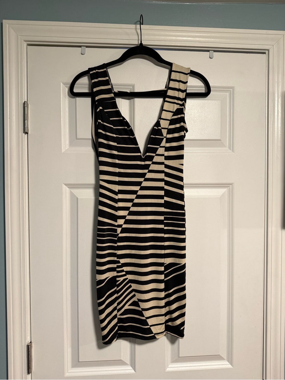 Love Culture Black and Cream Striped V-Neck Mini Dress